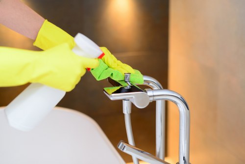 Professional technician cleaning oven racks and interior in Greenwich