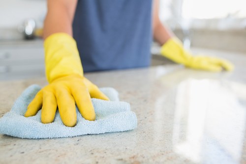 Professional carpet cleaning team assessing service notes